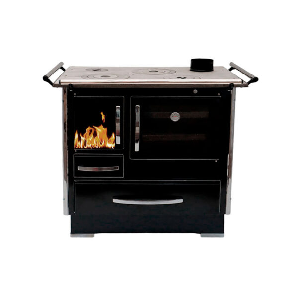 Cocina a Leña 4P Modelo Glass Alta 92x62 Negro