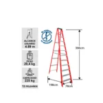 ESCALERA FIBRA VIDRIO TIJERA 12 PELDA 225KG - Imagen 2